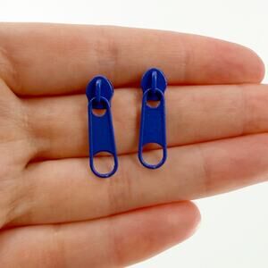 Blue Zipper Pull Stud Earrings, Novelty Earrings